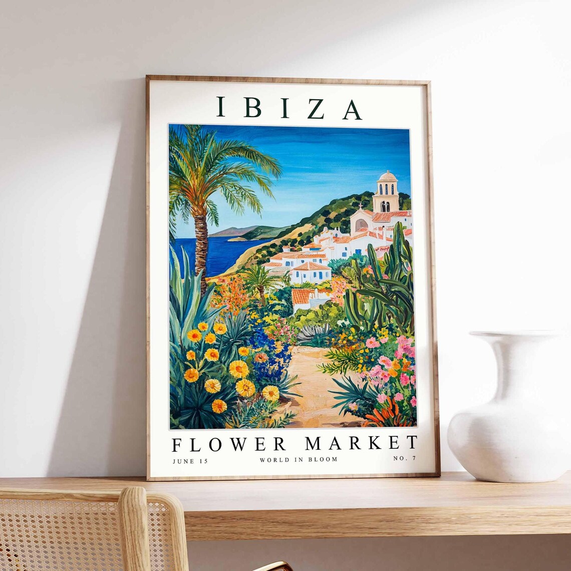 Ibiza Flower Market Old Town Church Palm Marigold Garden Poster