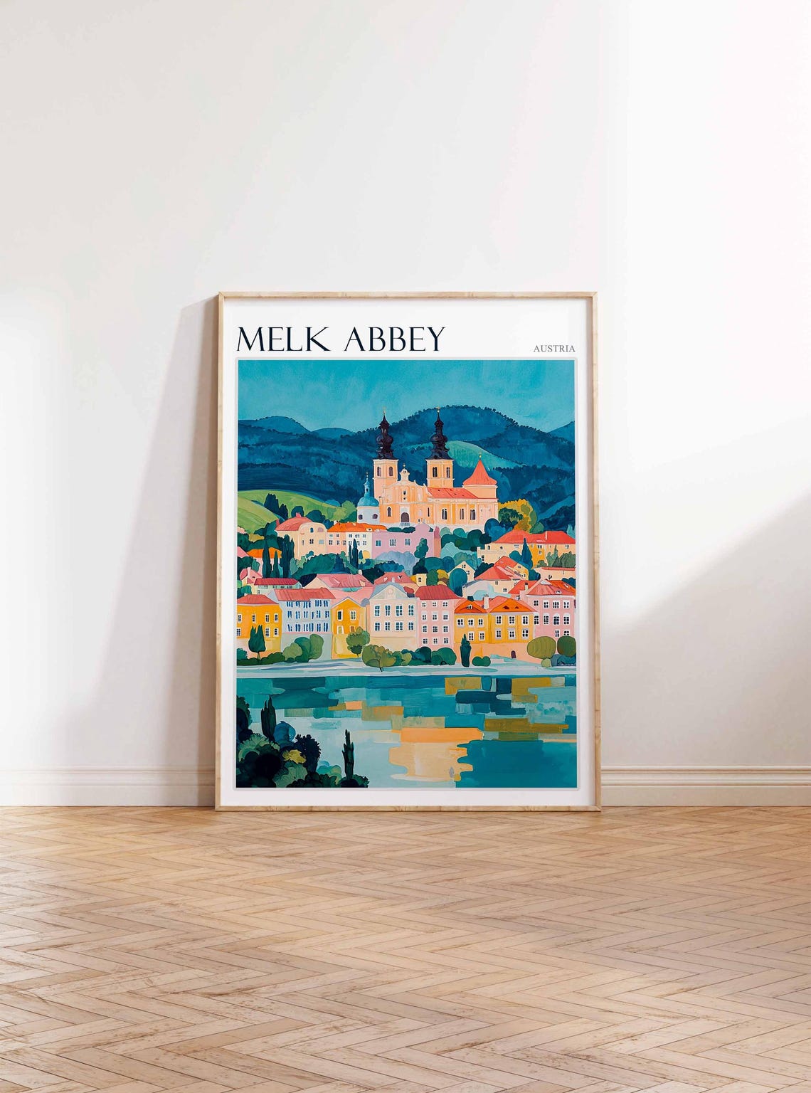 Melk Abbey Austria Riverside Reflection Illustration Travel Poster - Image 4