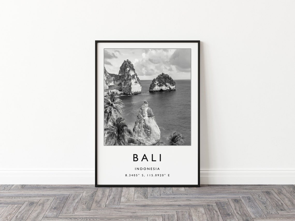 Bali Indonesia Black And White Sea Stacks Photo Travel Poster - Image 3