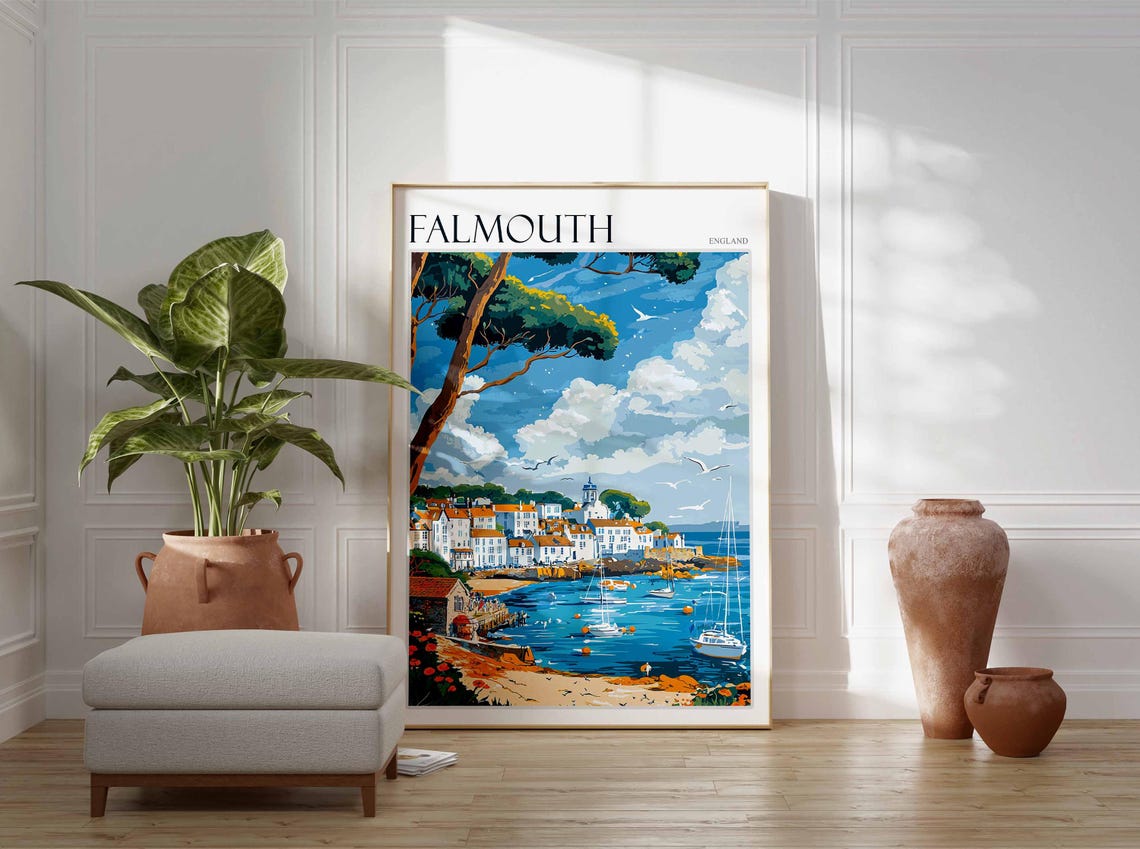 Falmouth Poster Cornwall Poster England Travel Poster Coastal Wall Art Uk Home Decor Falmouth Wall Decor Falmouth Wall Print Uk Art - Image 3