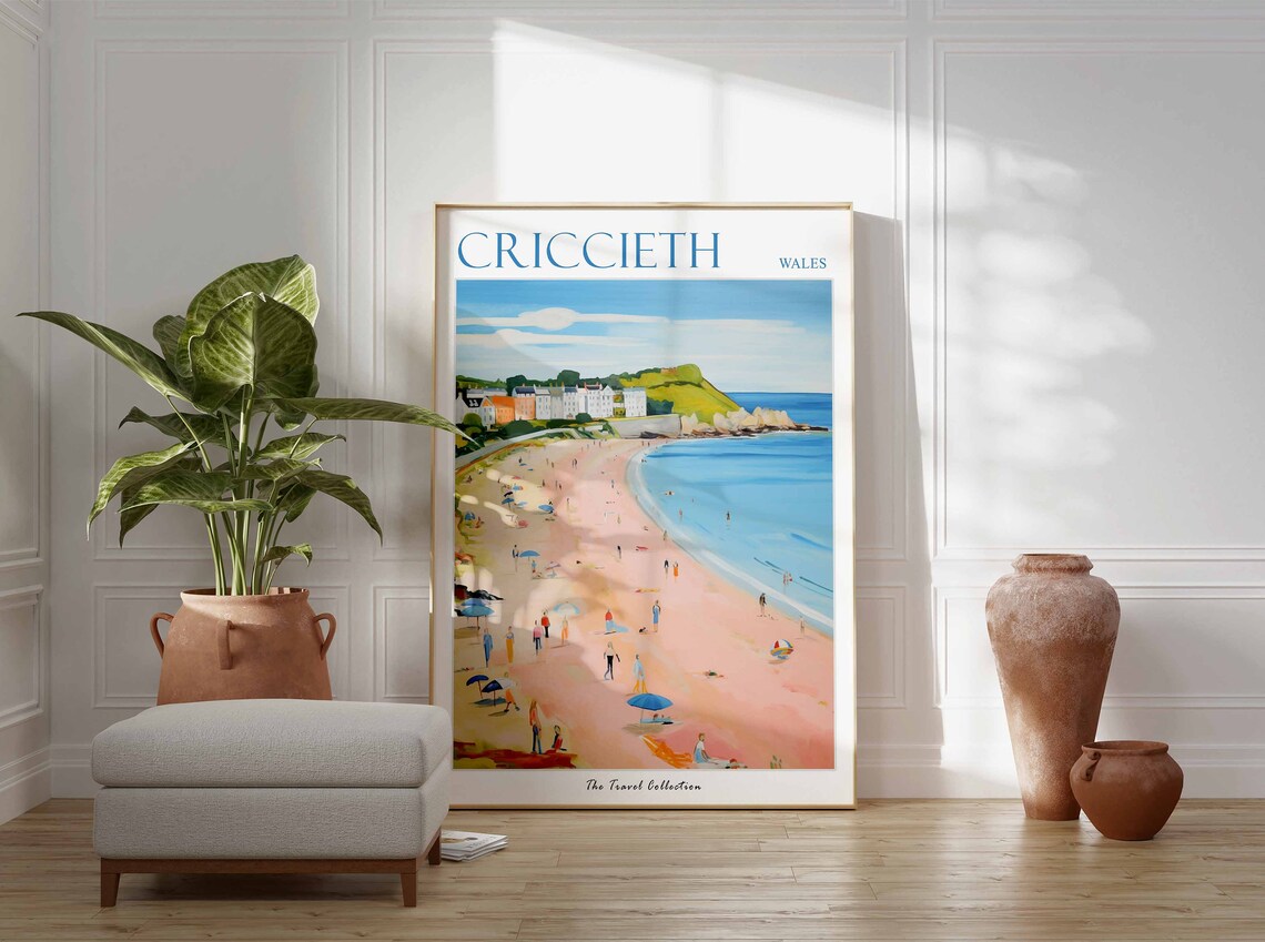 Criccieth Wales Pastel Beach Houses Seaside Day Trip Travel Poster - Image 3