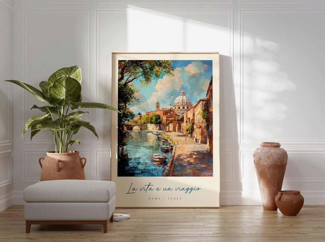 Rome Italy Tiber River Watercolor St Peters Dome Travel Quote Poster - Image 3