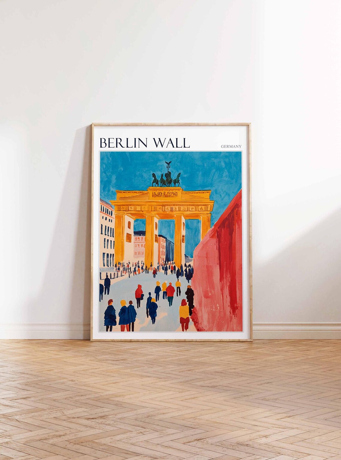 Berlin Wall Germany Brandenburg Gate Crowd Scene Colorful Art Poster - Image 3