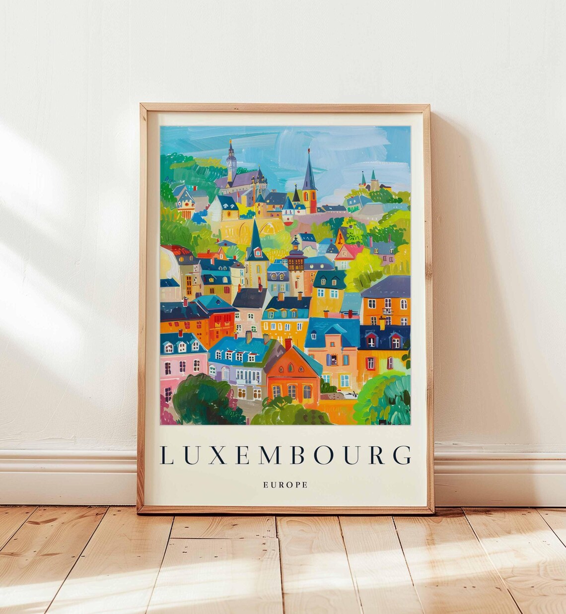Luxembourg Europe Old City Historic Hillside Painterly Travel Poster