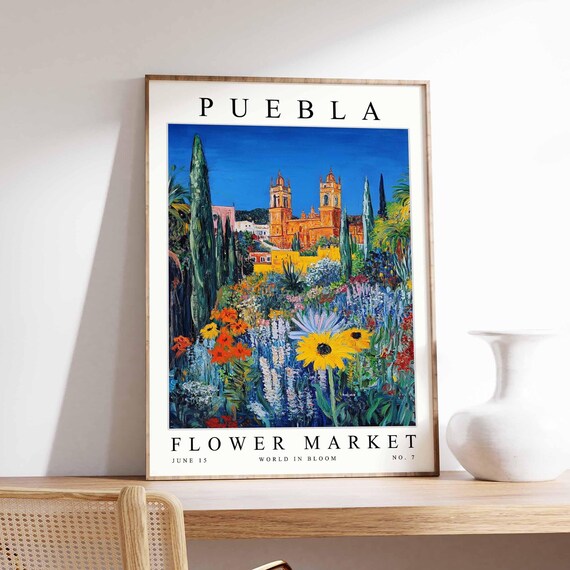 Puebla Flower Market Poster Pueblaprint Mexican Floral Wall Art Pueblafloral Decor Botanical Mexico Print Travel