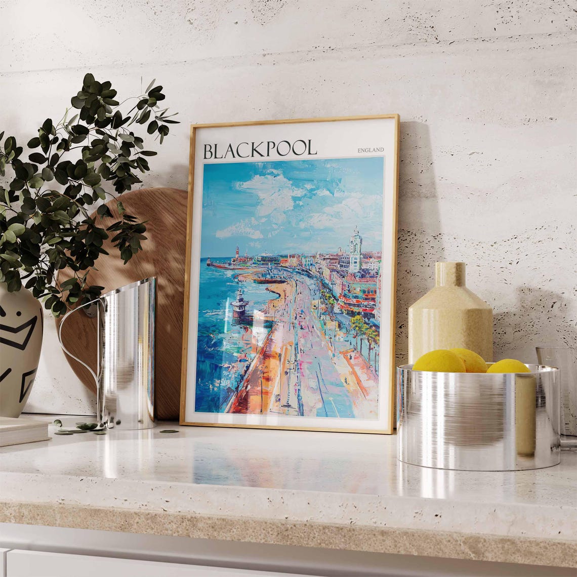 Blackpool Seafront Pier Promenade Tower Impressionist Coast Poster - Image 2