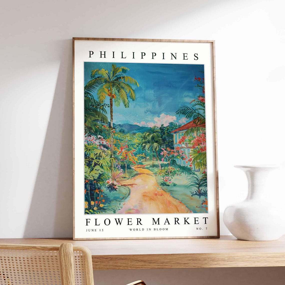 Philippines Tropical Valley Path Coconut Palm Signed Floral Poster