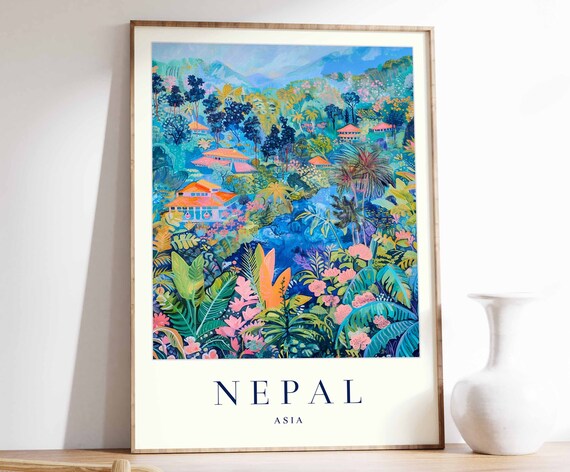 Nepal Poster Nepal Travel Print Asia Wall Art Asian Travel Print Tropical Decor Botanical Print Nepal Gift Nepal Travel Poster