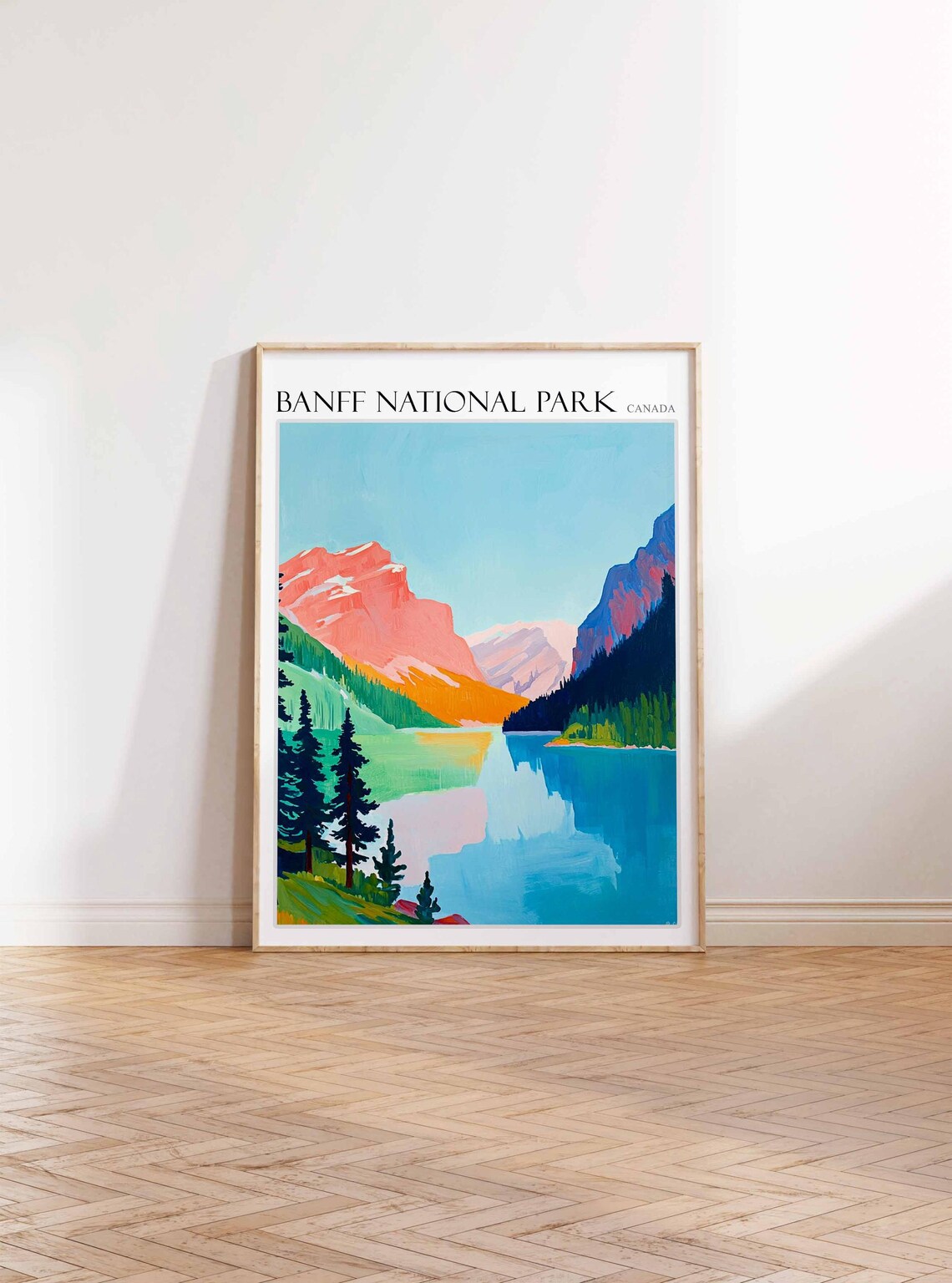 Banff National Park Canada Turquoise Lake and Red Peaks Poster - Image 2