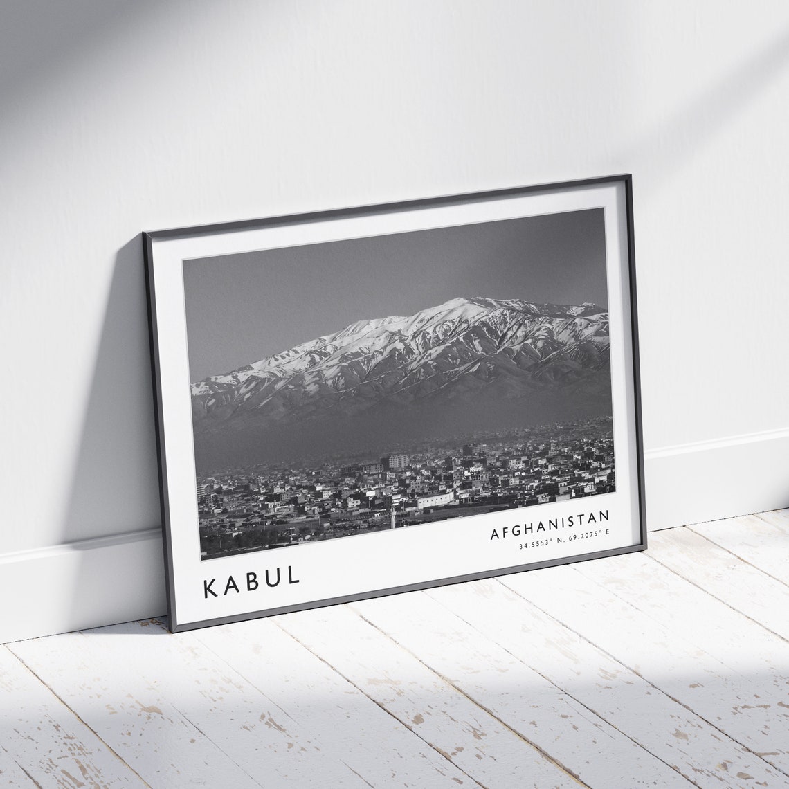Kabul Afghanistan Snowcapped Mountain City Black White Poster - Image 2