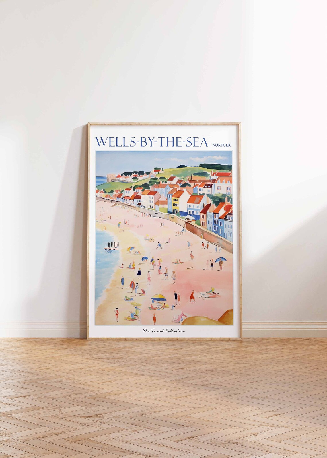 Wells-by-the-Sea Norfolk Beach Umbrellas Pastel Houses Travel Poster - Image 2