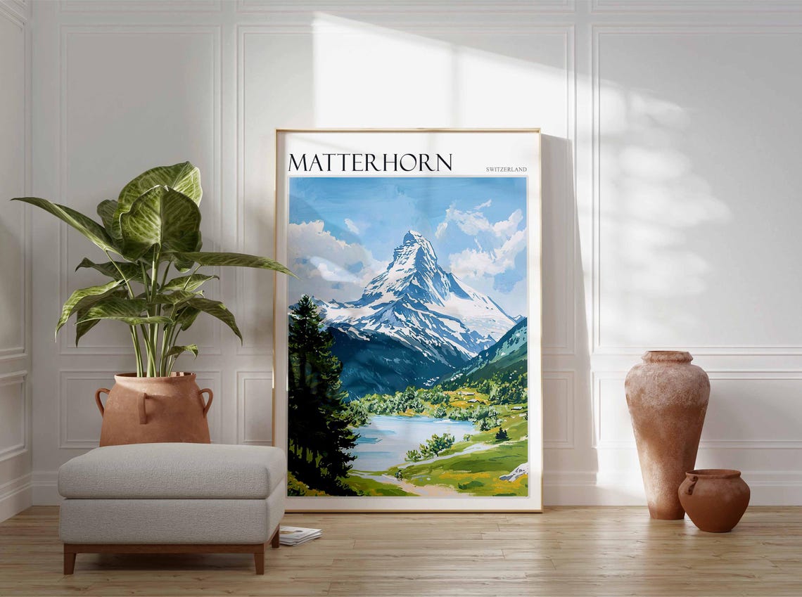 Matterhorn Poster Matterhorn Travel Print Swiss Decor Europe Travel Poster European Wall Art Switzerland Wall Art Mountain Poster - Image 3