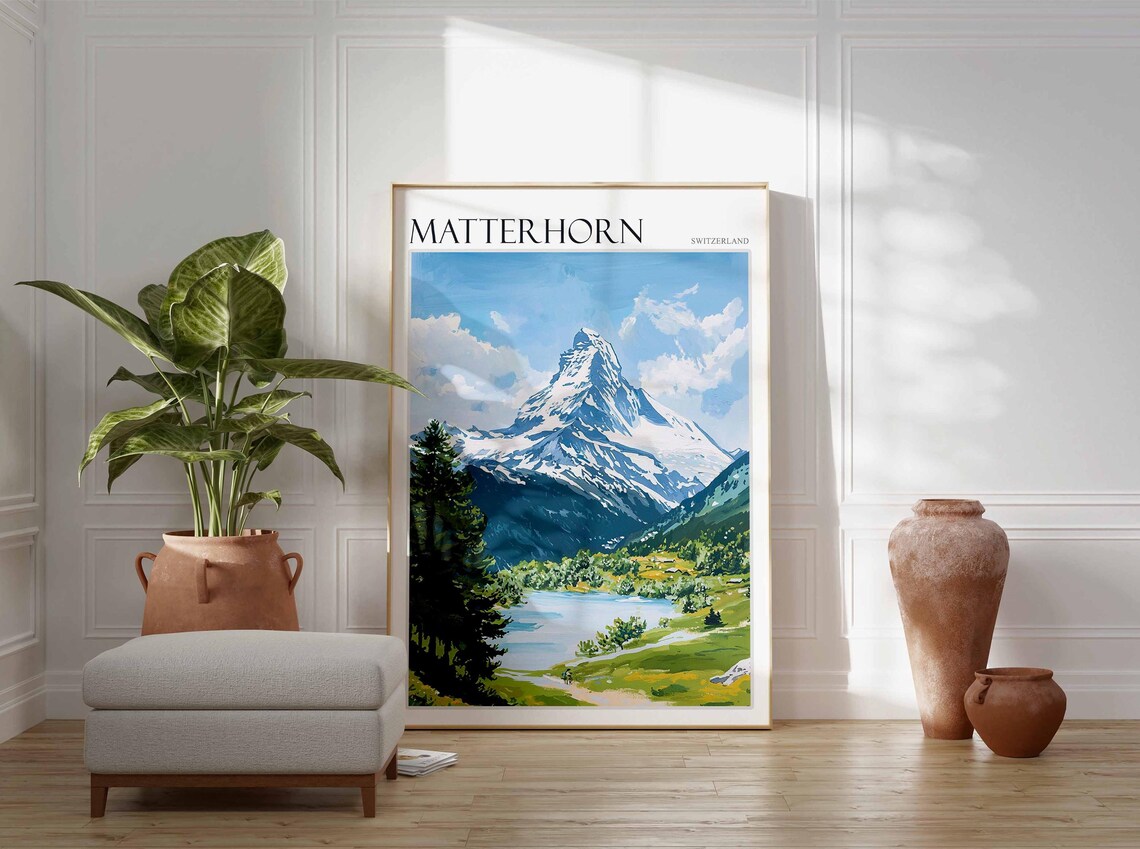 Matterhorn Switzerland Green Valley Lake Forest Meadow Art Poster - Image 3