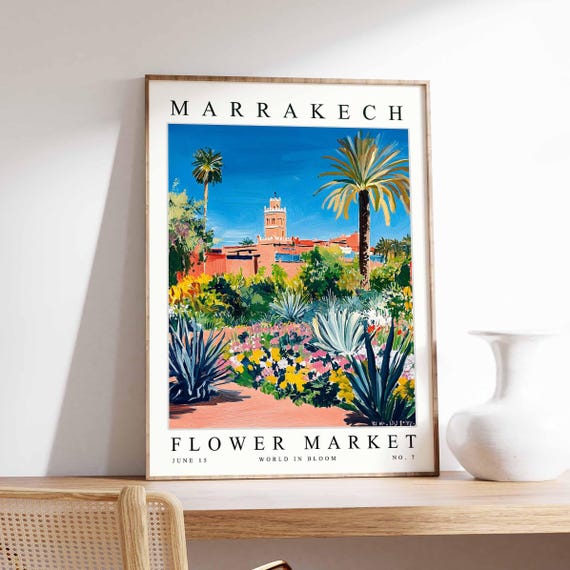 Marrakech Flower Market Poster Print Moroccan Floral Wall Art Decor Botanical Africa Travel