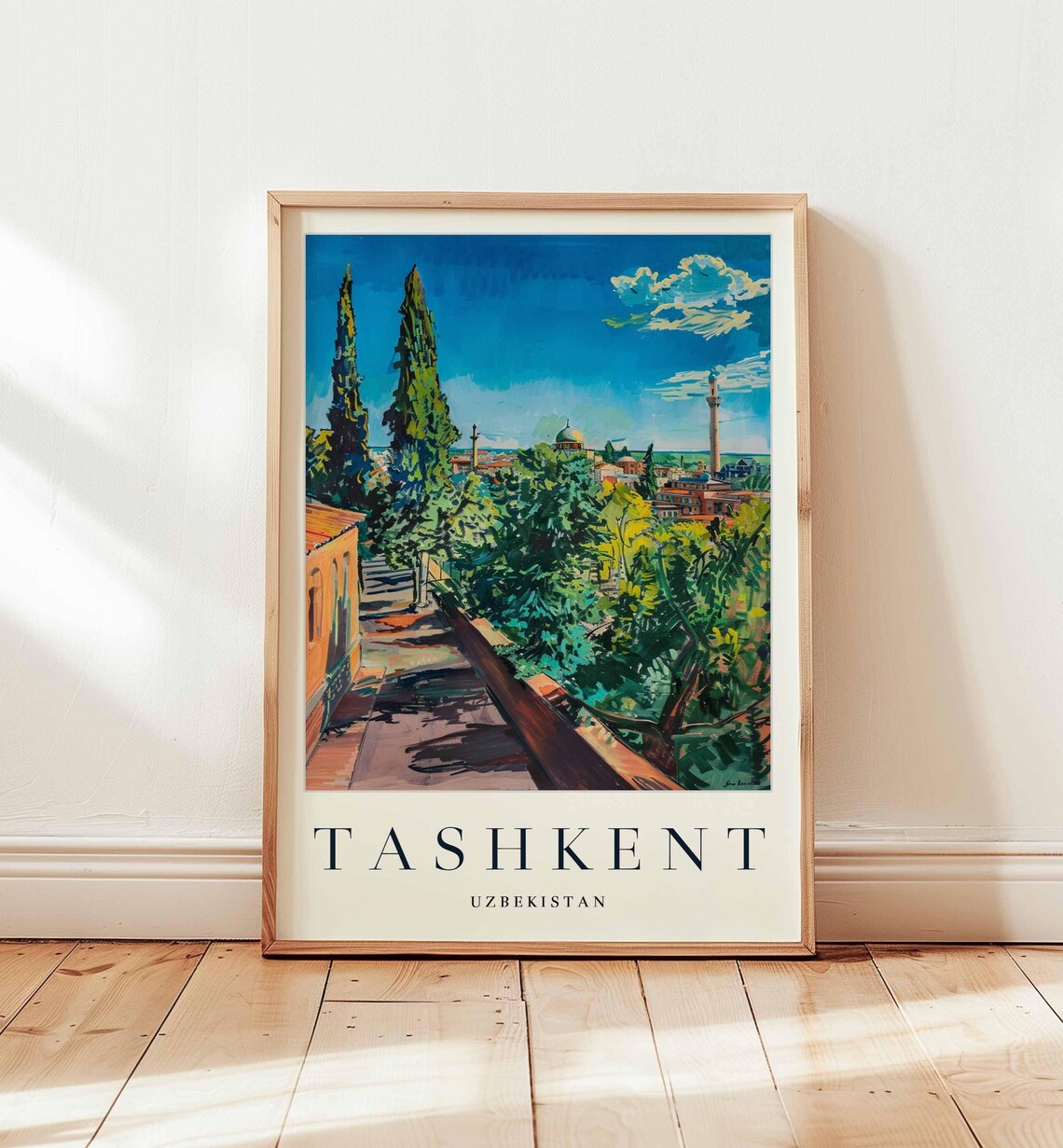 Tashkent Uzbekistan Old City Hillside View Watercolor Travel Poster