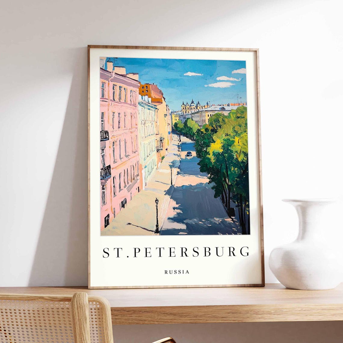 St Petersburg Russia Tree-Lined Boulevard in Pastel Light Poster