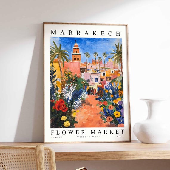 Marrakech Flower Market Poster Print Moroccan Floral Wall Art Decor Botanical Africa Travel