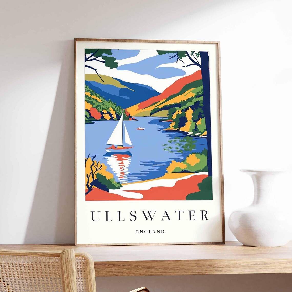 Ullswater England Lake District Sailboat Fells Scenic Poster