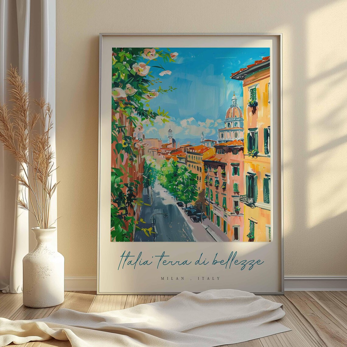 Milan Rose Covered Street Dome View Painterly Italy Travel Poster - Image 2
