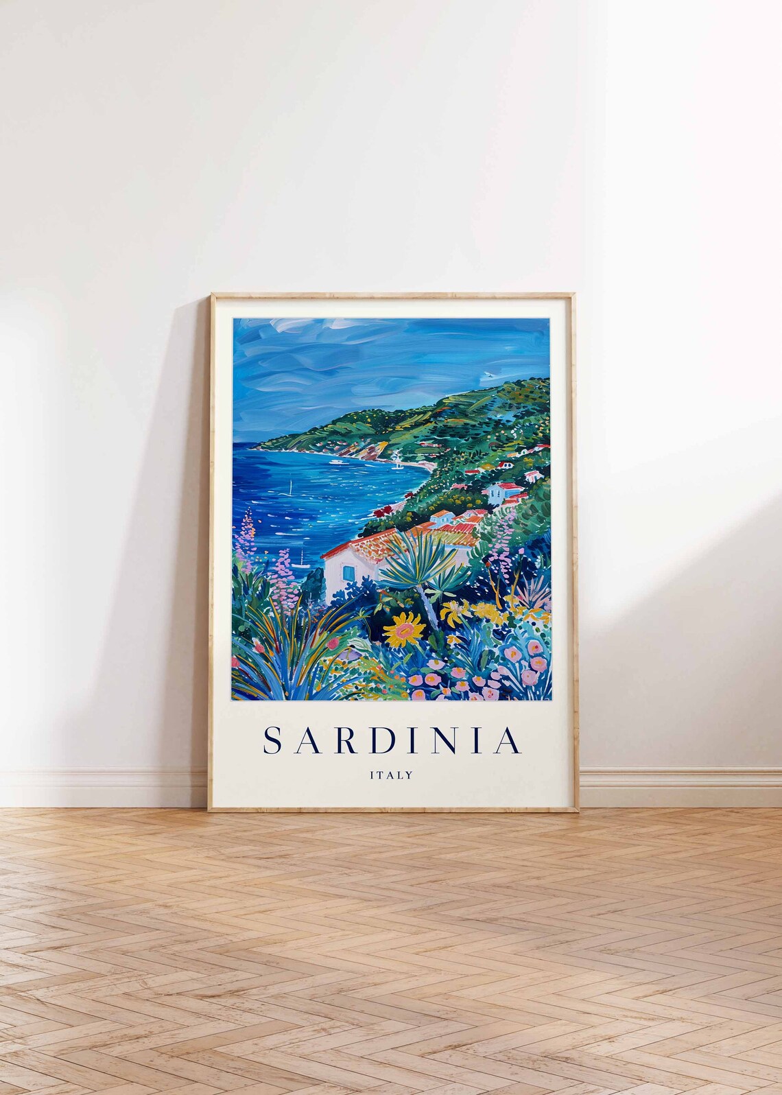 Sardinia Italy Travel Poster Vibrant Garden Coastline Art Collection View - Image 2
