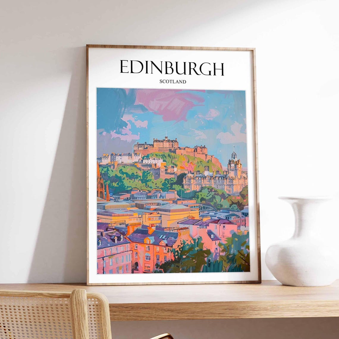 Edinburgh Scotland Colorful Cityscape Castle View Travel Poster