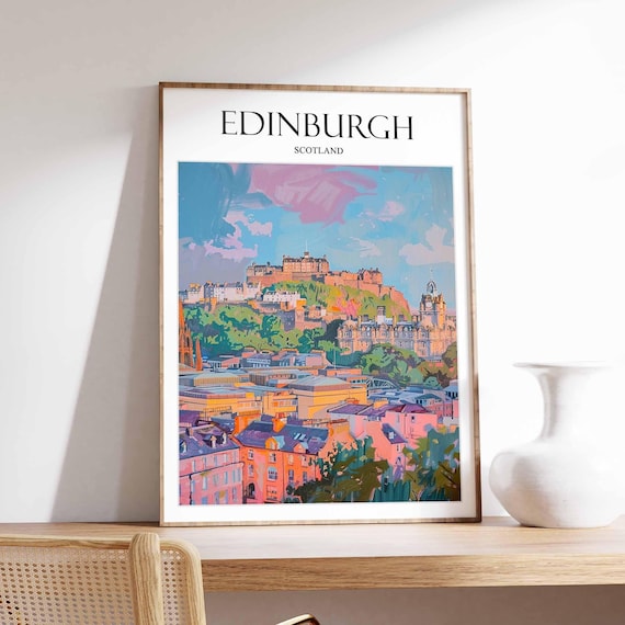 Edinburgh Scotland Colorful Cityscape Castle View Travel Poster