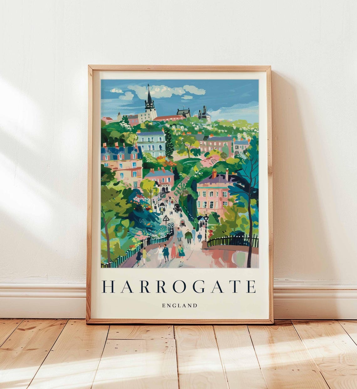 Harrogate England Colorful Town Gardens Summer Scene Art Poster