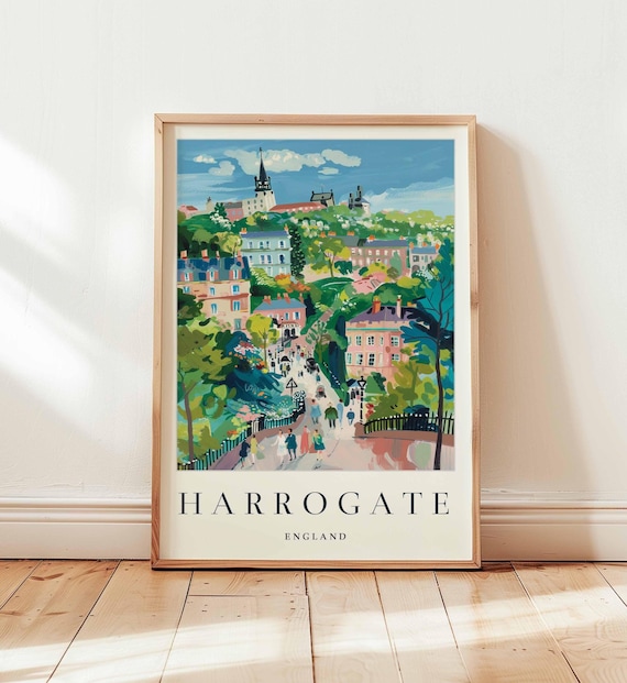 Harrogate England Colorful Town Gardens Summer Scene Art Poster