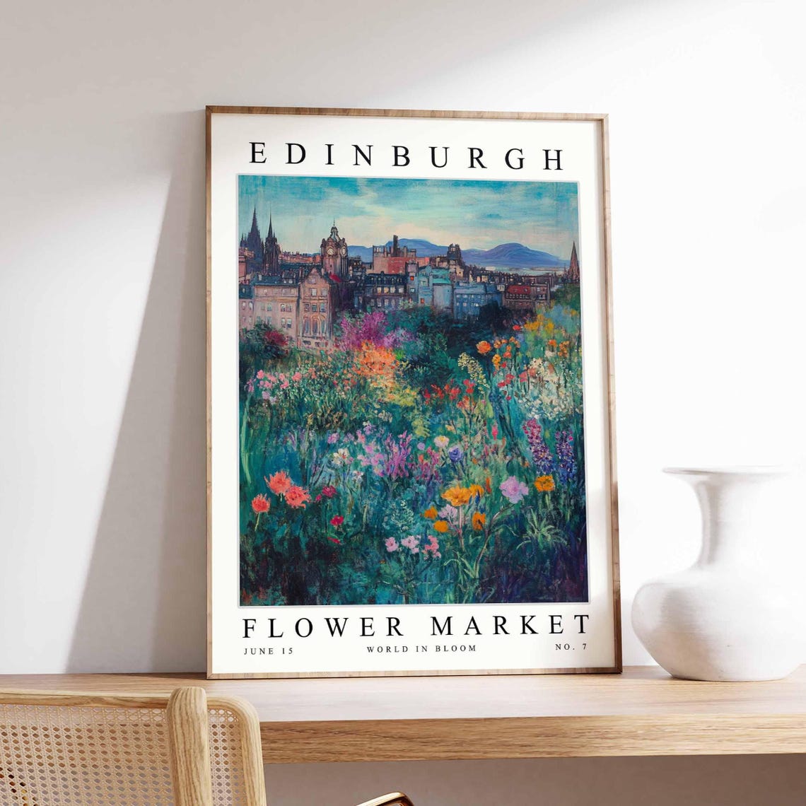 Edinburgh Flower Market Castle Town Orange Zinnia Bloom Poster