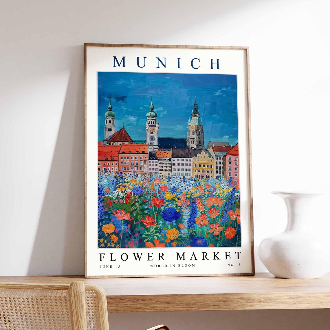 Munich Flower Market Old Town Green Spires Flower Meadow Poster