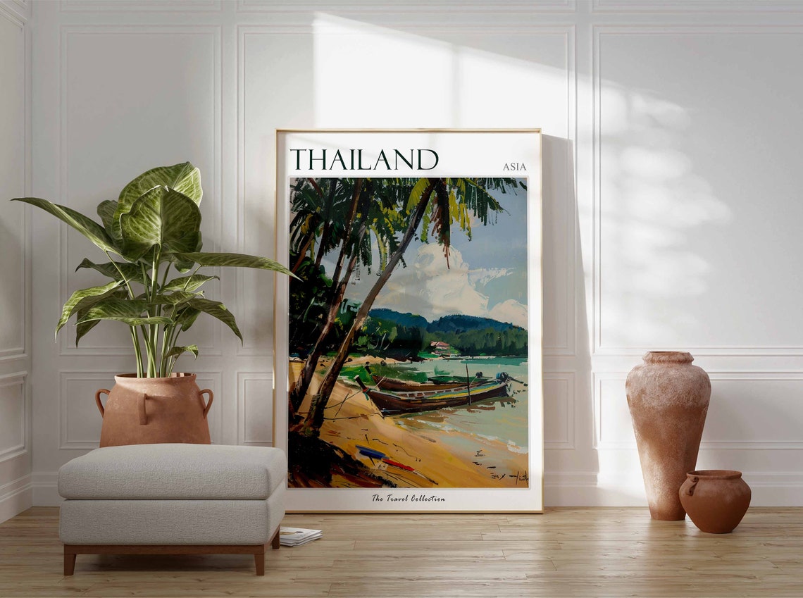 Thailand Asia Green Palm Beach Longtail Boat Mountain Poster - Image 2