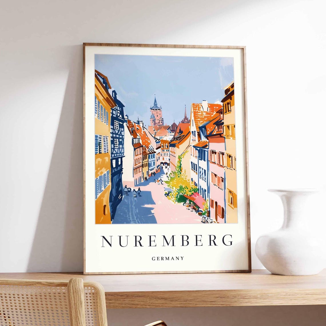 Nuremberg Germany Colorful Old Town Street Half Timbered Houses Poster