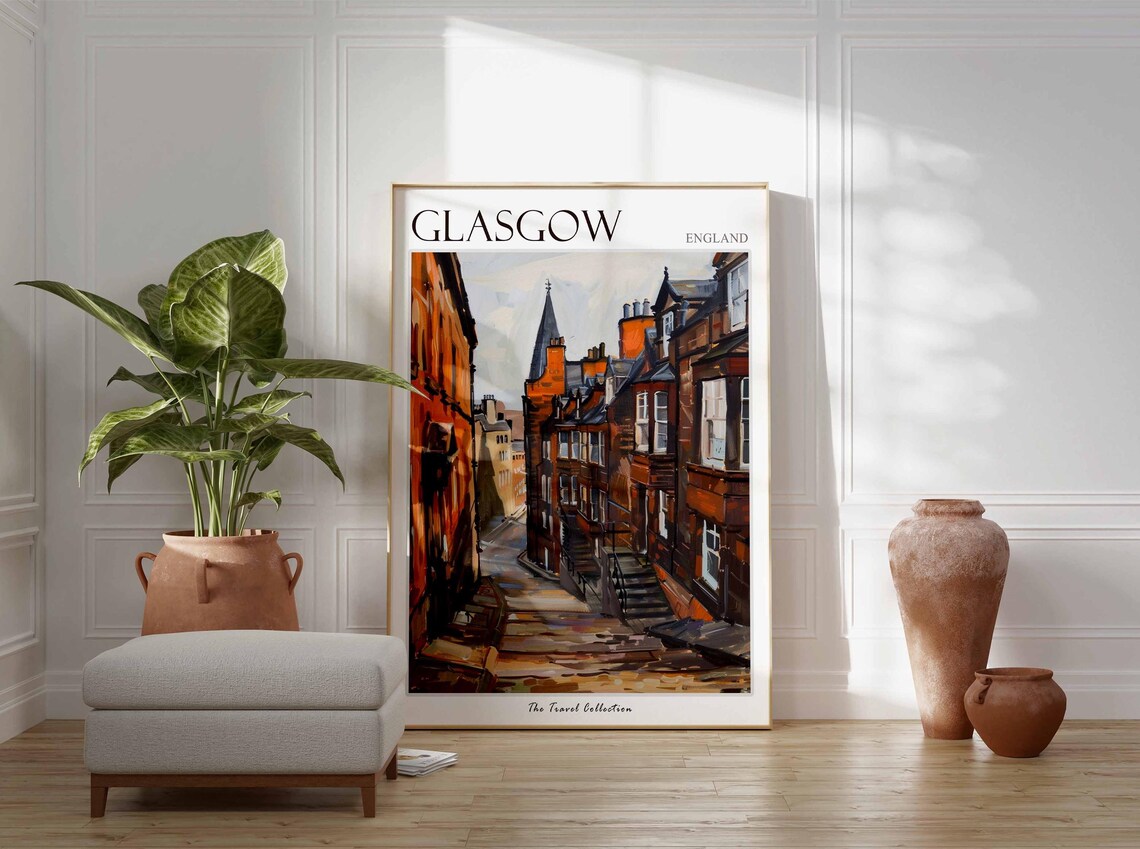 Glasgow England Red Brick Tenements Church Spire Street Poster - Image 2