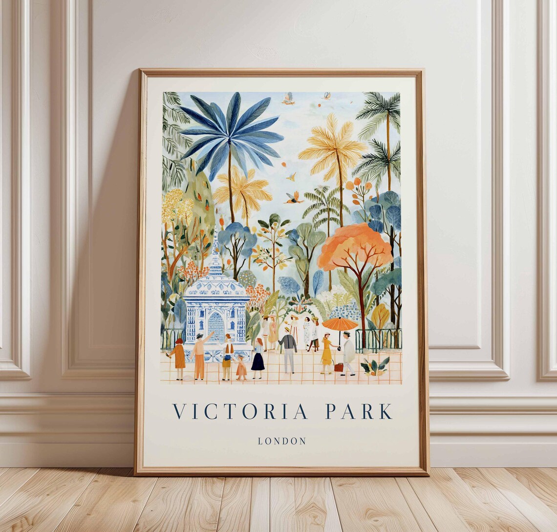 Victoria Park London Tropical Pavilion Palms Vintage Travel Poster