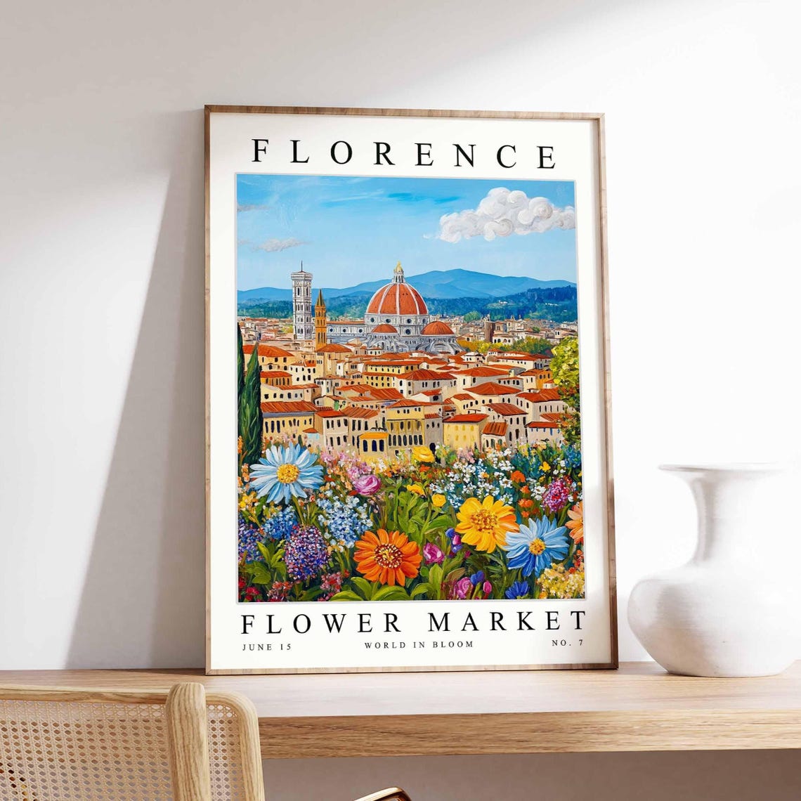 Florence Flower Market Duomo View Blue Daisy Wildflower Bed Poster