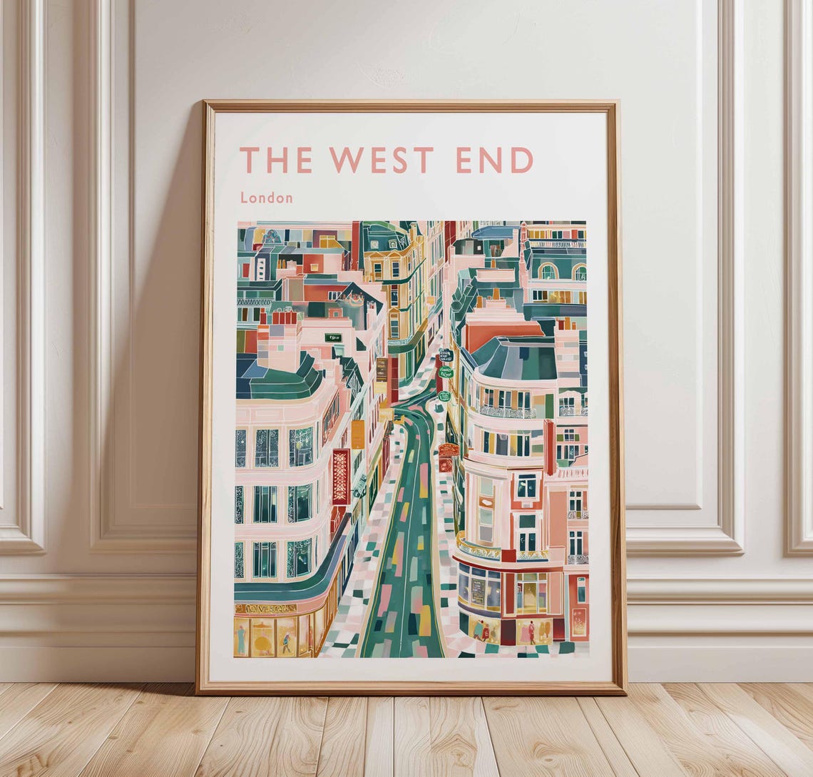The West End London Theatre District Street Scene Travel Poster