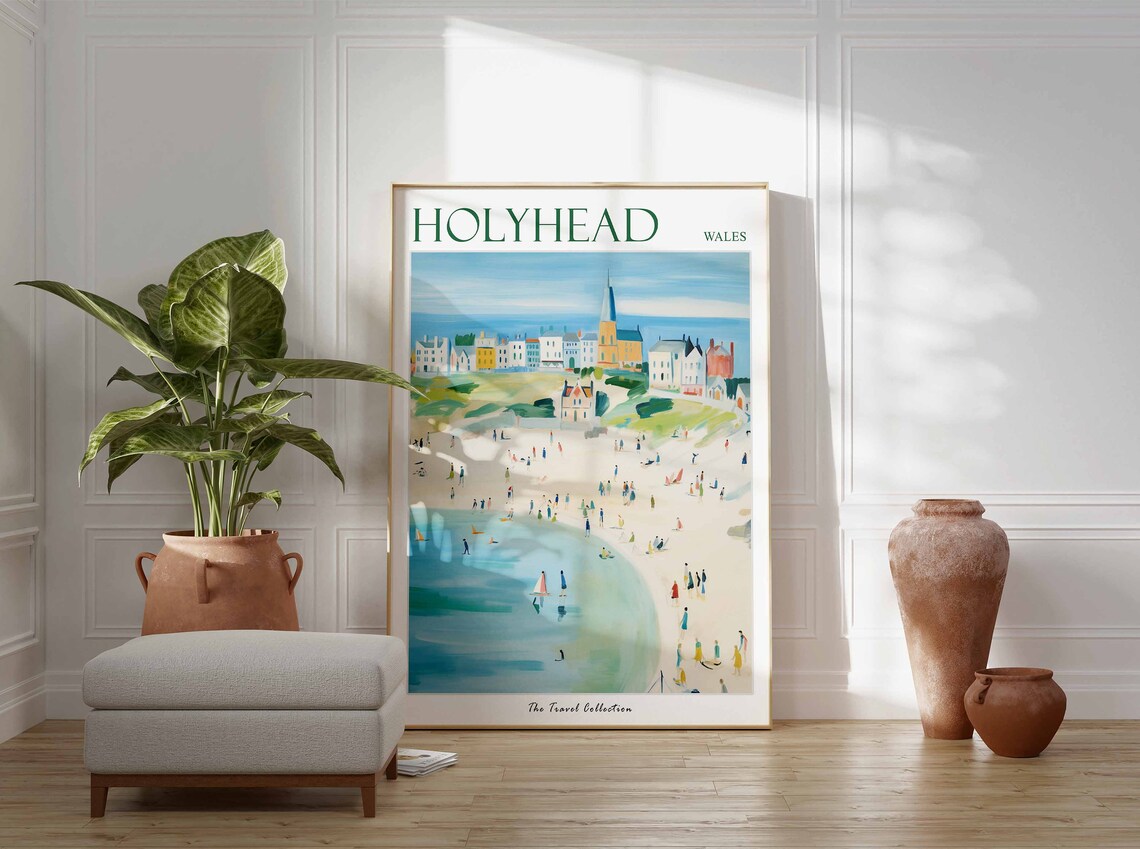 Holyhead Wales Town Bay Sailboats Bright Summer Beach Day Poster - Image 3