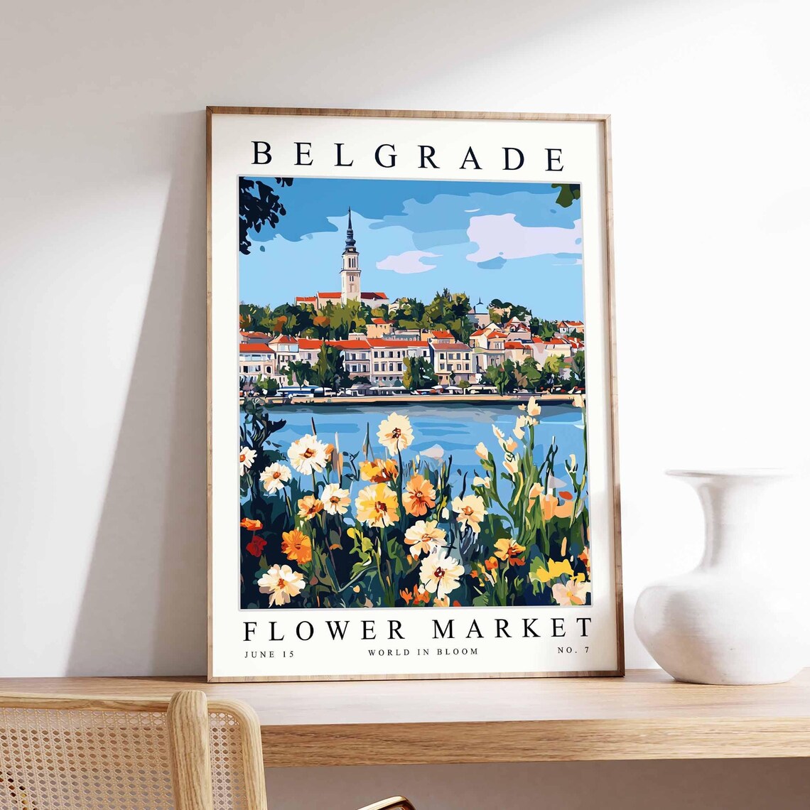 Belgrade Flower Market Riverside City Church Steeple Poster No 7 Art