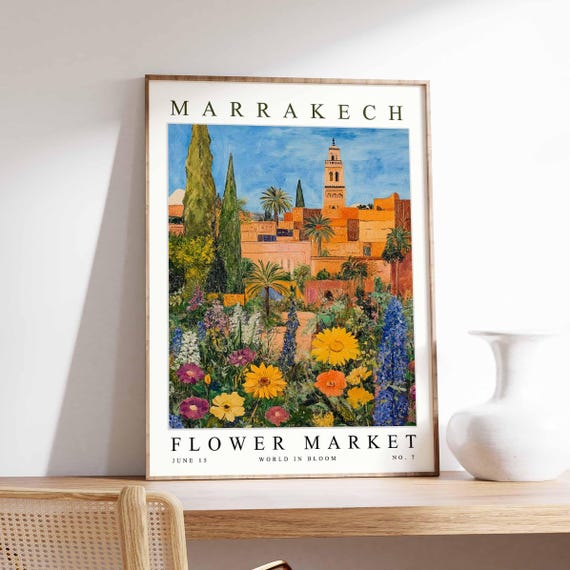 Marrakech Flower Market Poster Print Moroccan Floral Wall Art Decor Botanical Africa Travel