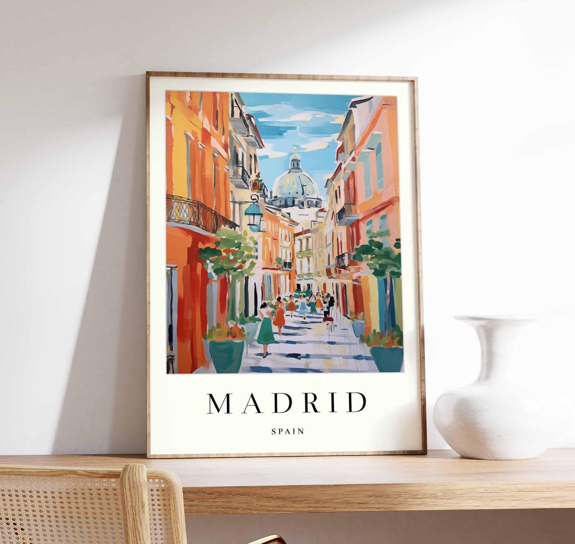 Madrid Vibrant Street Domed Landmark City Life Scene View Poster
