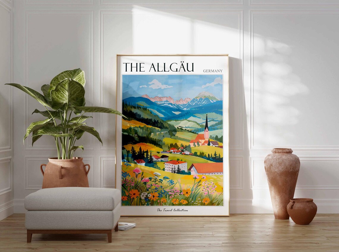 The Allgau Germany Alpine Valley Village Wildflowers Travel Poster - Image 2