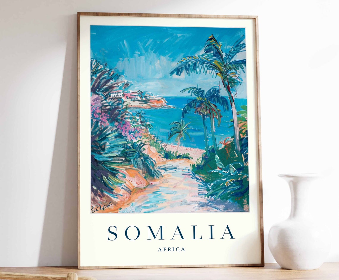 Somalia Tropical Beach Path Palm Trees Turquoise Sea Africa Poster