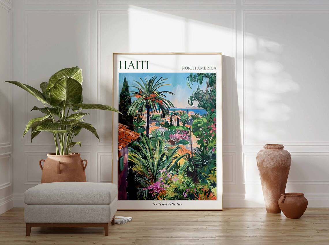 Haiti Tropical Garden Palm Trees Illustration Travel Collection Poster - Image 2