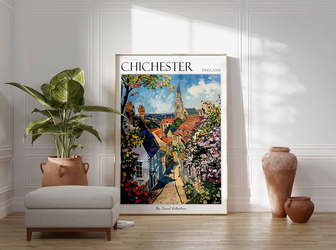 Chichester England Village Street Church Flowers Art Travel Poster - Image 3