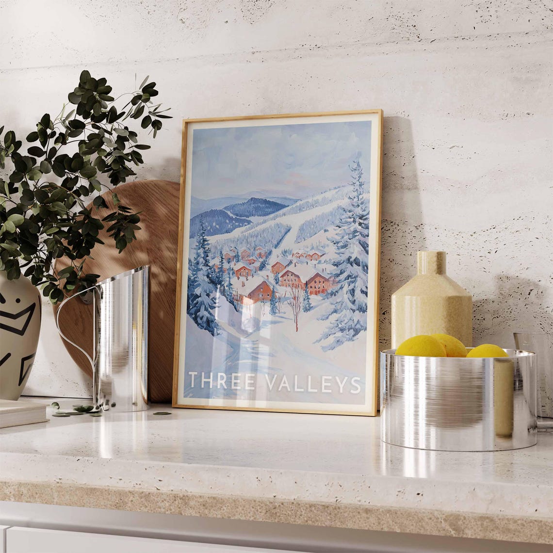 Three Valleys Snowy Valley Trail Through Pine Chalets Poster - Image 2