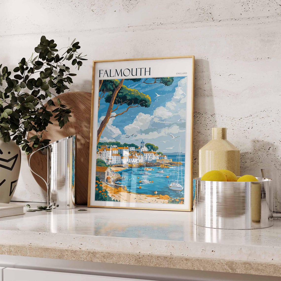 Falmouth Poster Cornwall Poster England Travel Poster Coastal Wall Art Uk Home Decor Falmouth Wall Decor Falmouth Wall Print Uk Art - Image 2