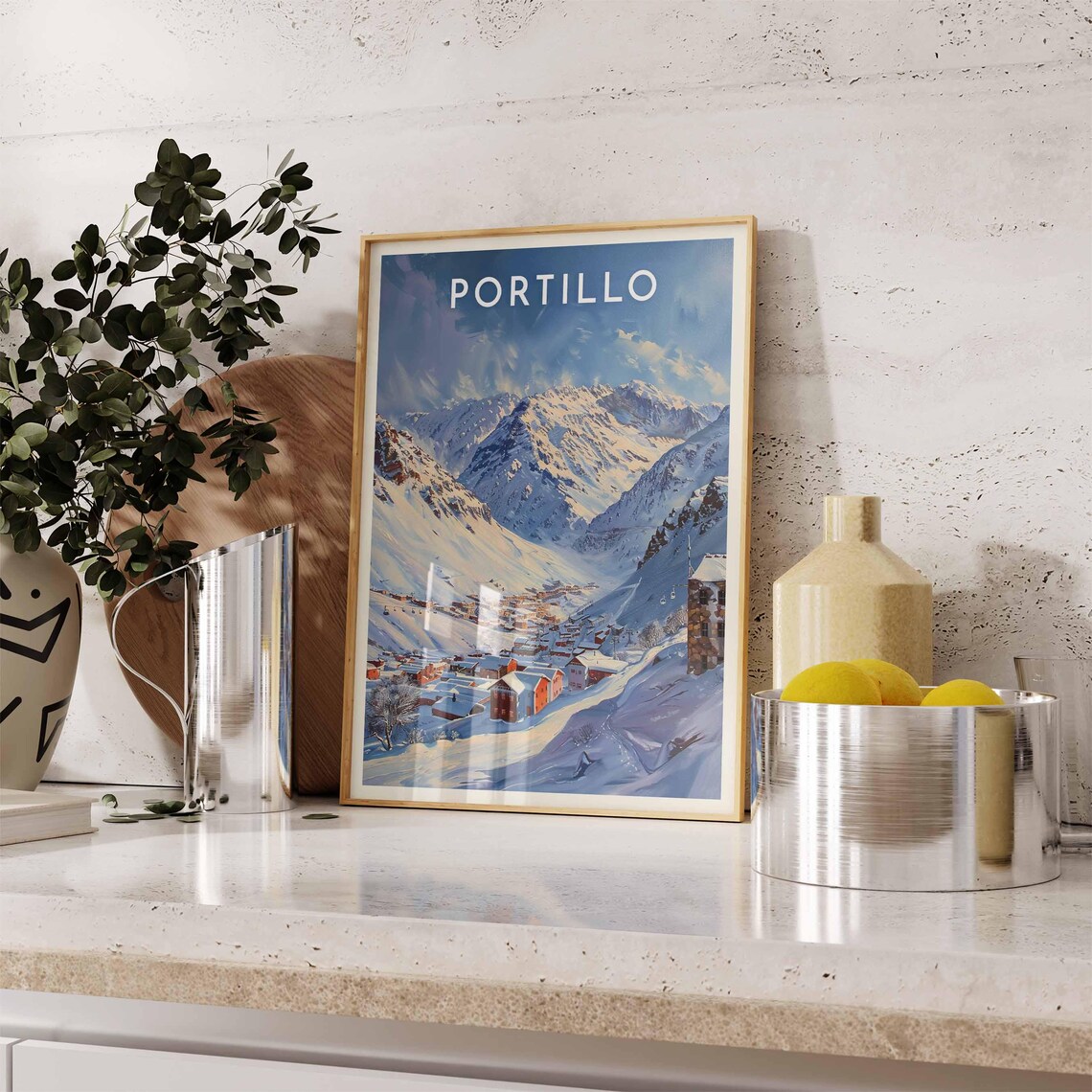 Portillo Chile Watercolor Sunlit Valley Resort View Andes Poster - Image 2