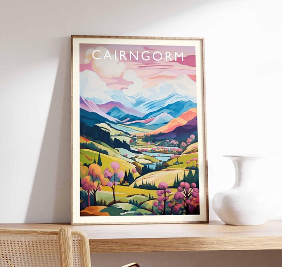 Cairngorm Sunset Valley Stylized Colorful Mountains Art Poster