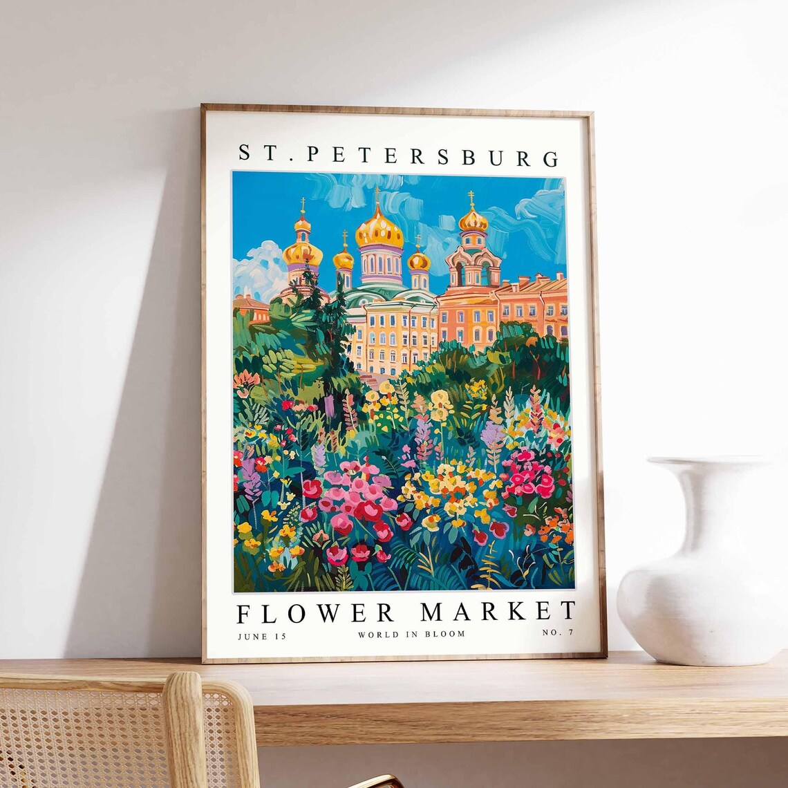 St. Petersburg Bright Onion Domes Church Flower Meadow Art Poster