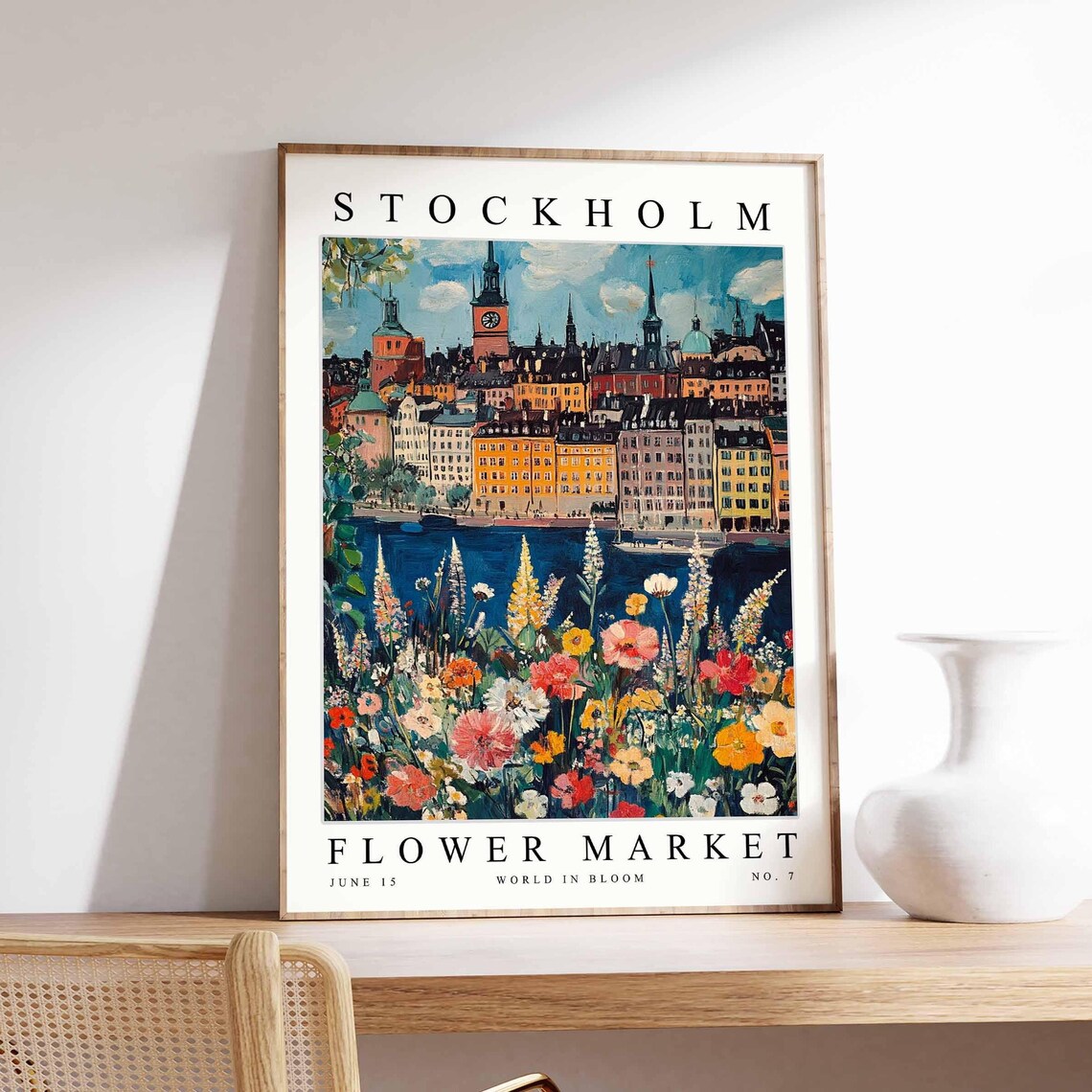 Stockholm Flower Market Old Town Blue Lupine Waterfront Poster